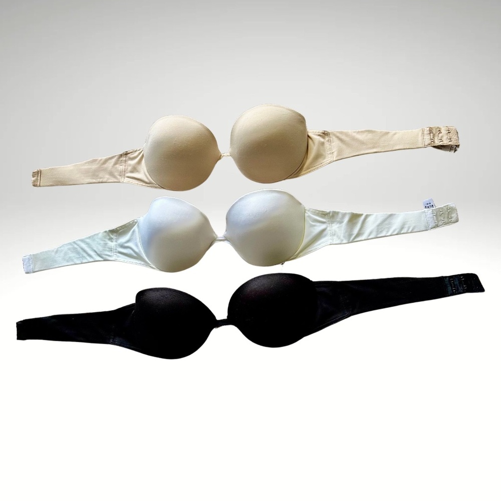 All 3 $14 Wonderbra Strapless Pushup Bras Sz 36B Tan White Black w/Straps